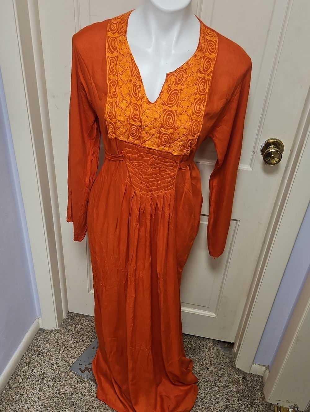 VINTAGE autumn Orange Lightweight Rayon  Maxi gown goddess Dress